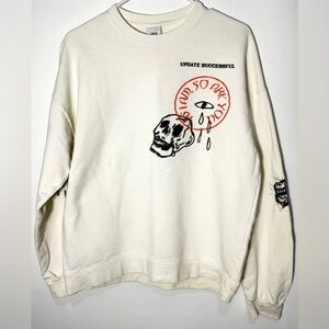 Zara Men's Off-White Graphic Crewneck Sweater